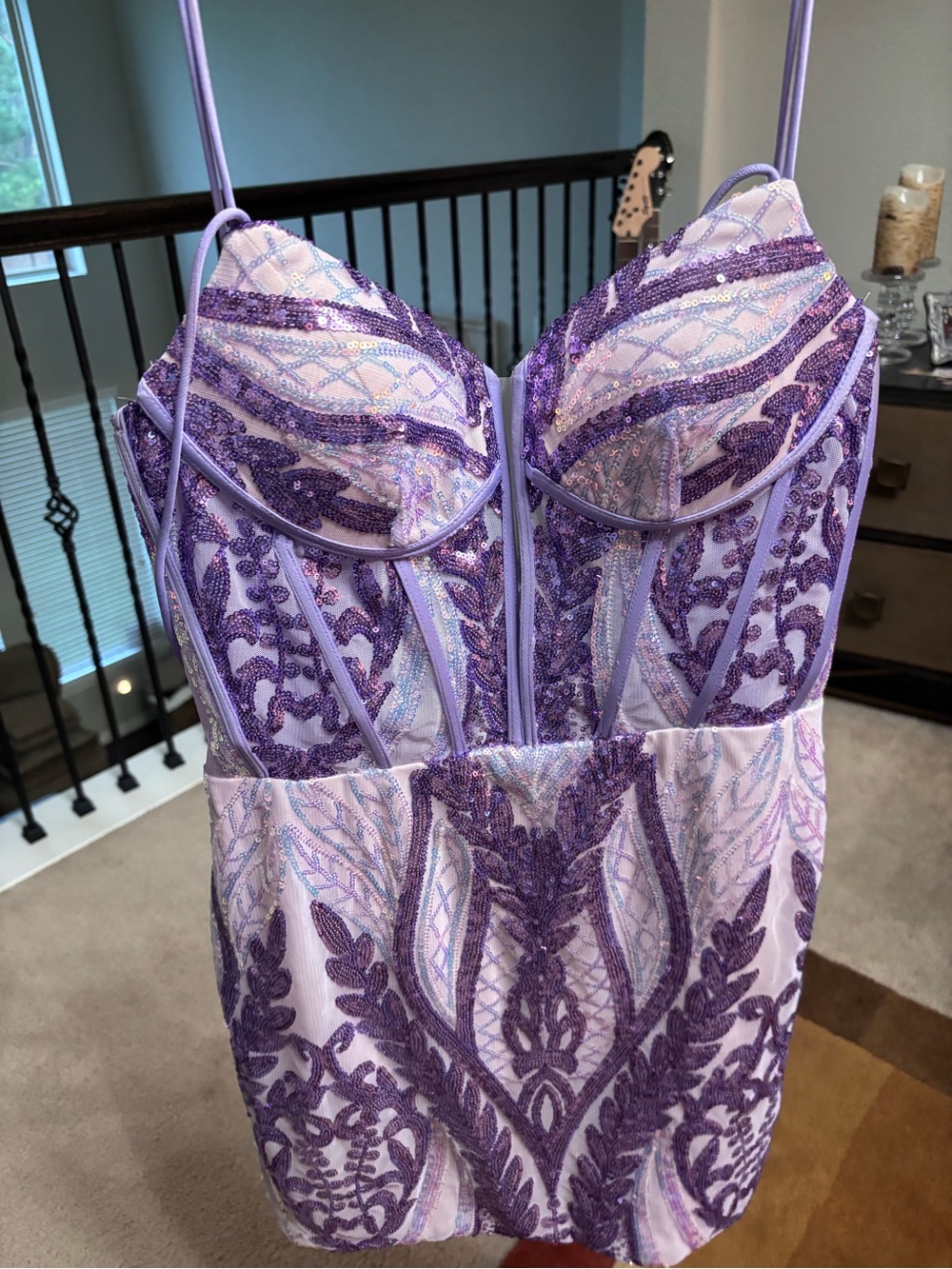 Lavender Embroidered Mini Dress with Sequined Detail